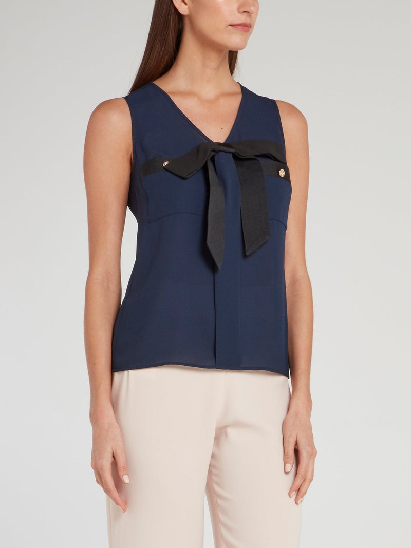 Navy Bow Tie Sleeveless Shirt