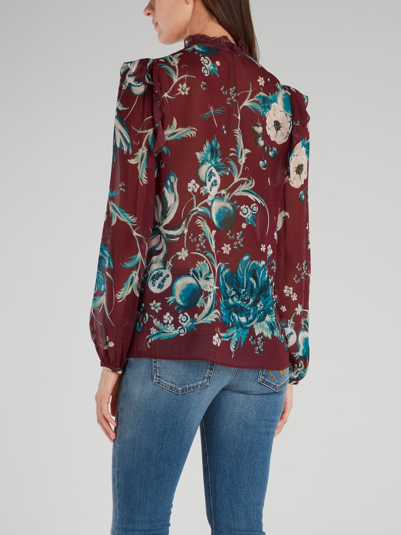 Lace Neckline Floral Shirt