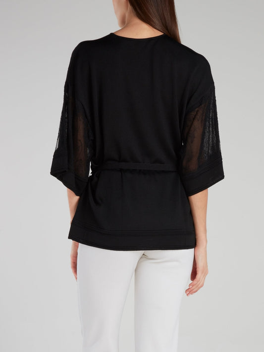 Black Tie Front Cascade Shirt