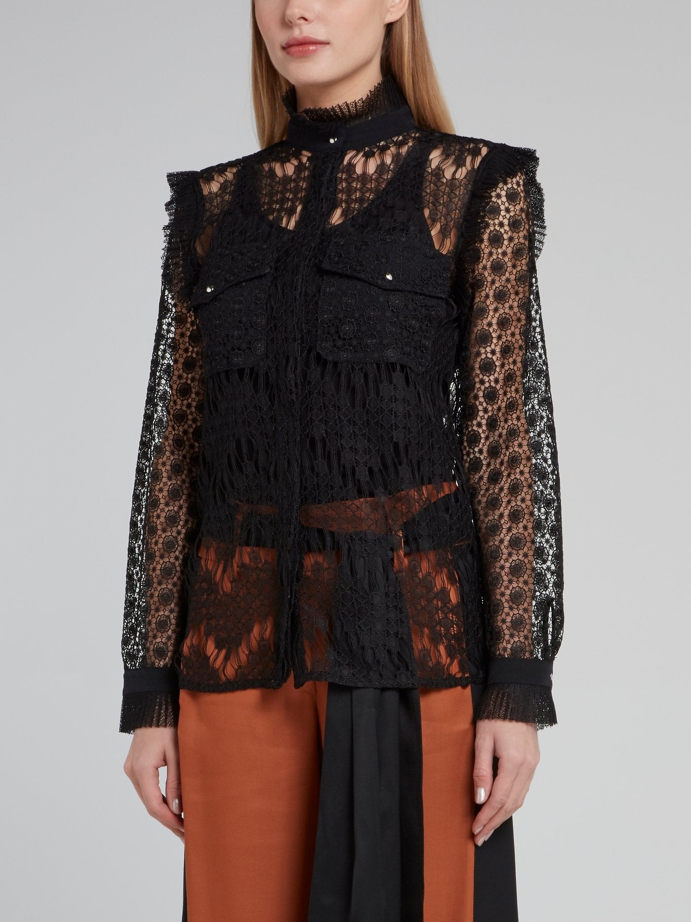 Black Frill Detail Lace Top