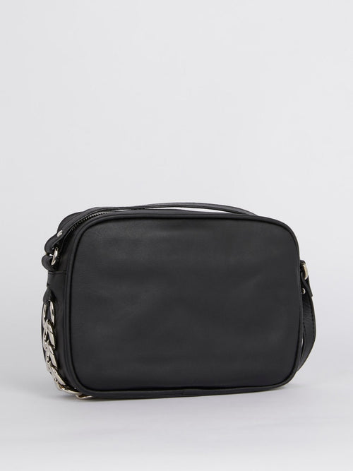 Black Chain Embellished Leather Shoulder Bag