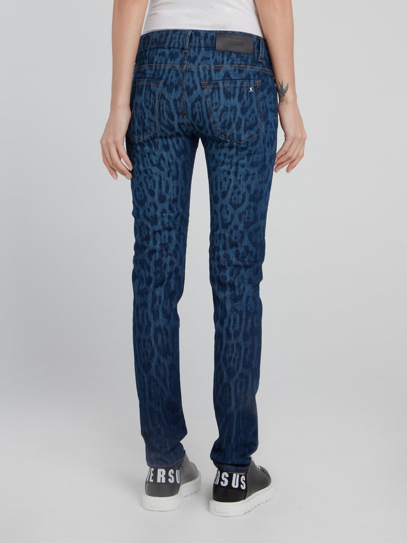 Navy Leopard Effect Denim Jeans