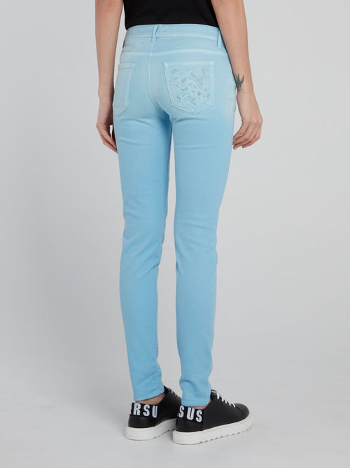 Blue Detailed Pocket Skinny Jeans