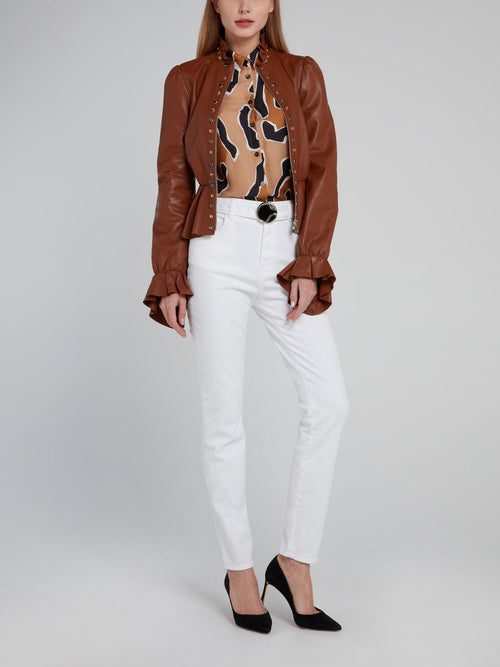 White Snake Buckle Skinny Jeans