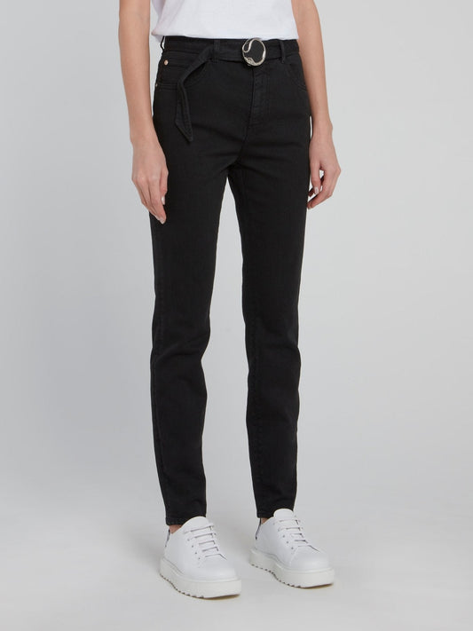 Black Snake Buckled Skinny Jeans