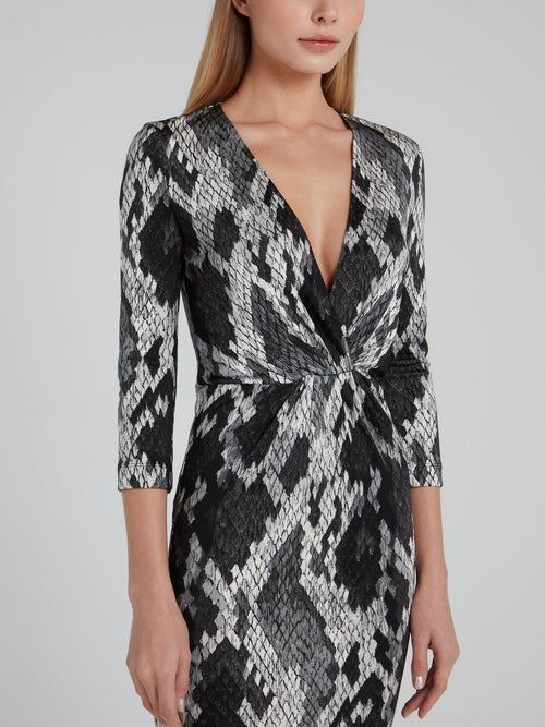 Snake Effect Surplice Sheath Dress