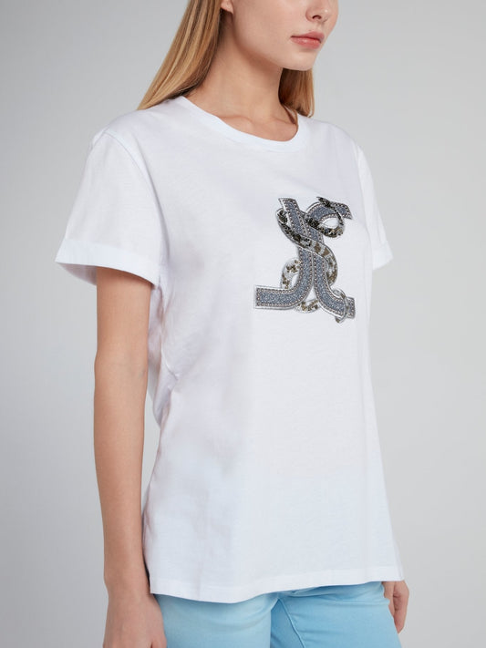 White Studded Snake Logo T-Shirt