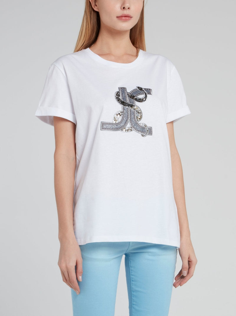 White Studded Snake Logo T-Shirt