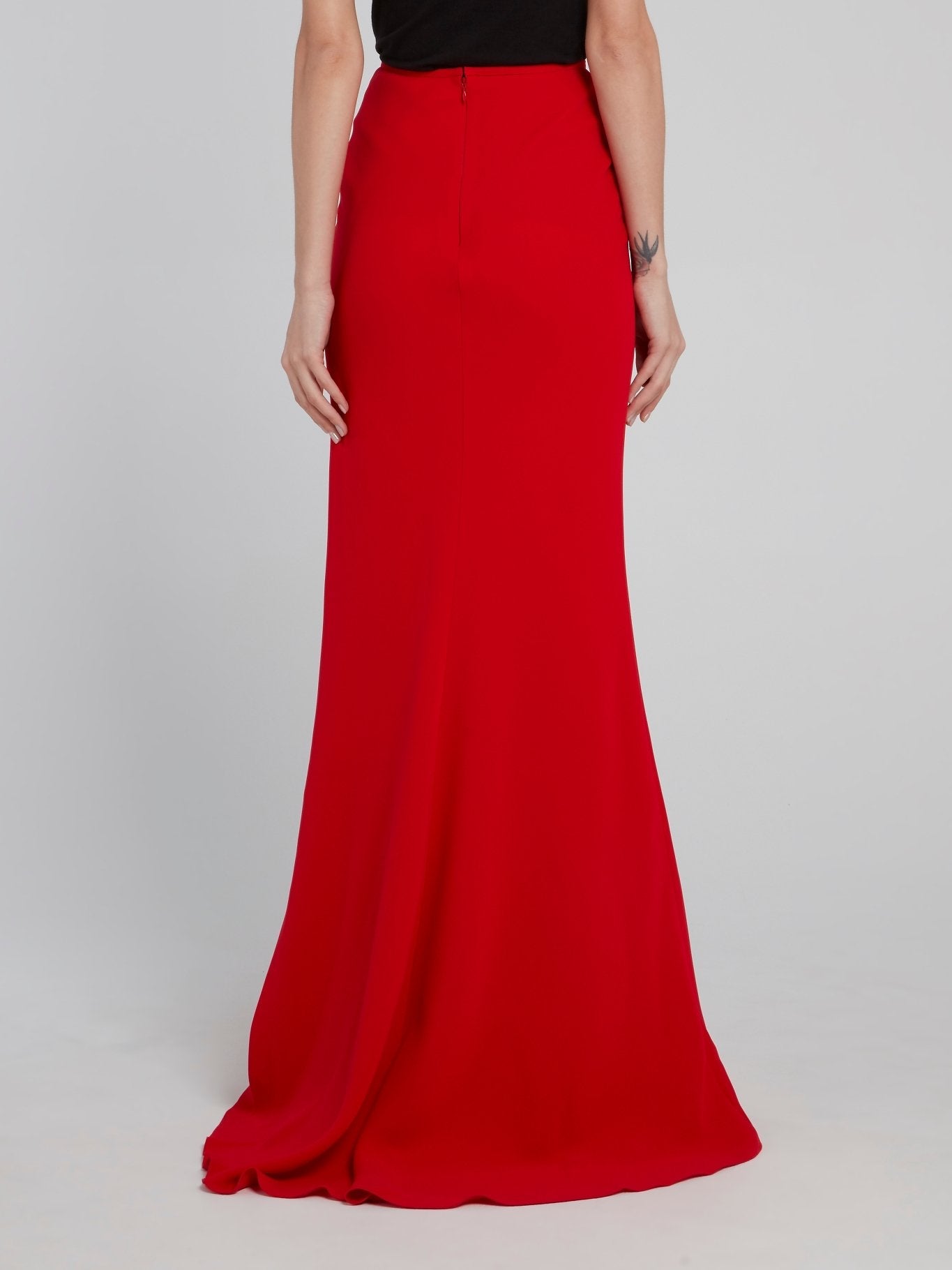 Red Godet Crepe Maxi Skirt