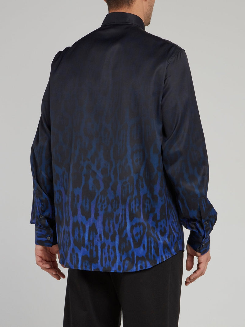 Navy Gradient Leopard Print Shirt