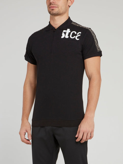 Black Shoulder Studded Logo Polo Shirt