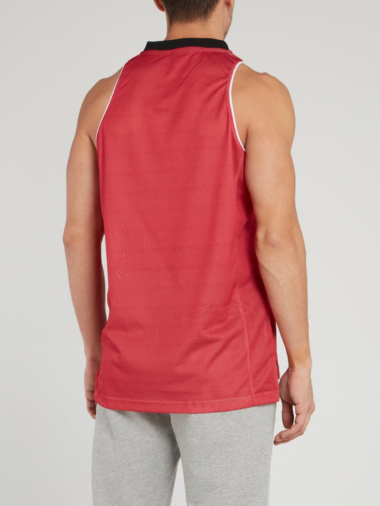 Red Logo Jersey Perforated Tank Top