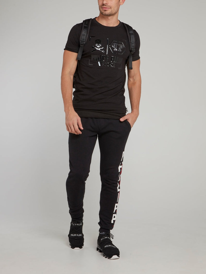 Black Embossed Logo Print Crewneck T-Shirt