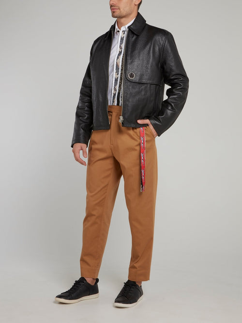 Brown Side Fringe Tapered Pants