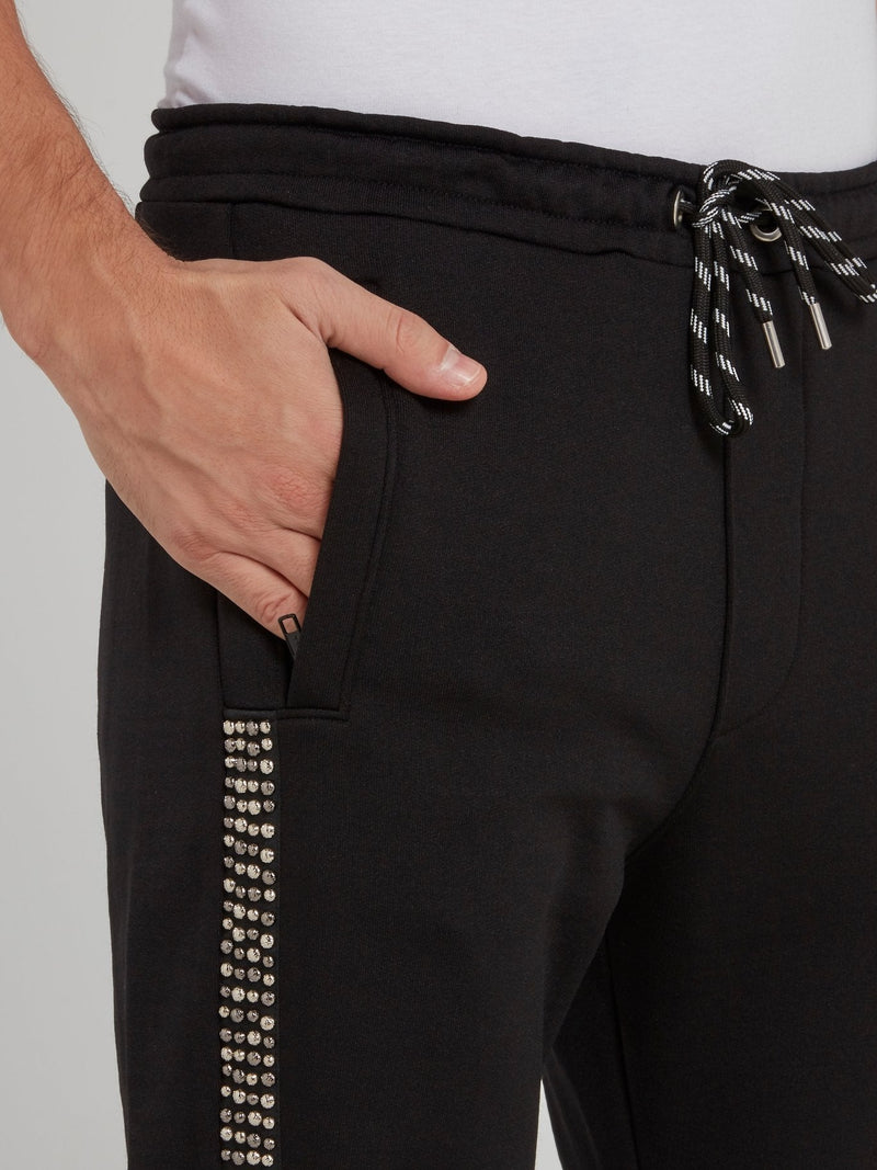 Black Side Studded Drawstring Track Pants