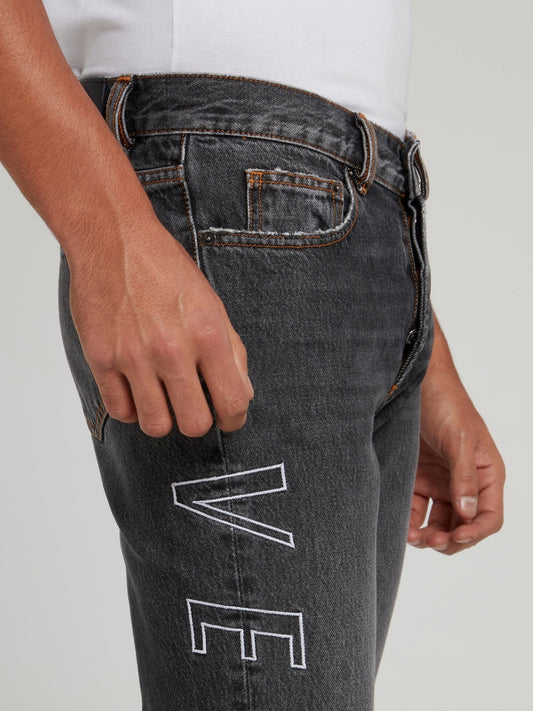 Grey Wash Logo Denim Jeans