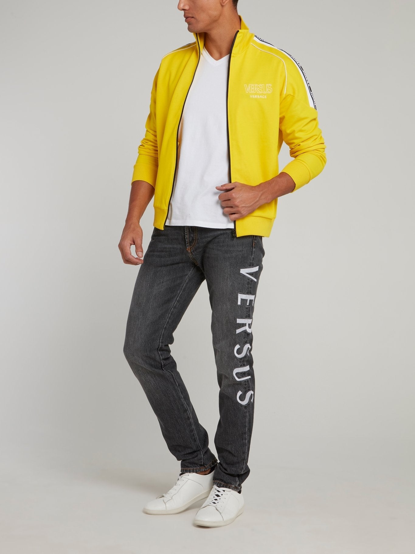 Yellow High Neck Zip Up Logo Sweatshirt