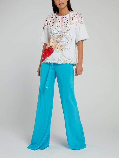 Aqua Tie Front Palazzo Pants