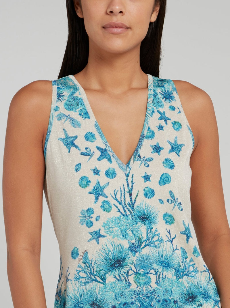 Ocean Print Knitted Sleeveless Top