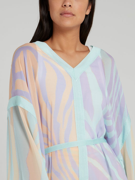 Multicolour Butterfly Sleeve Silk Top