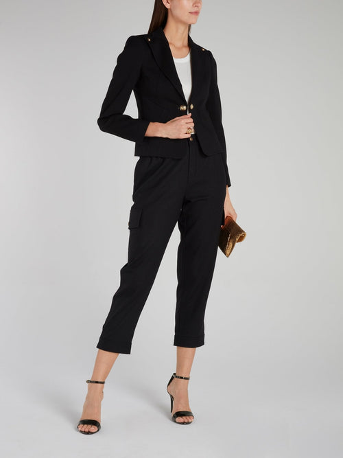 Black Button Detail Cropped Blazer