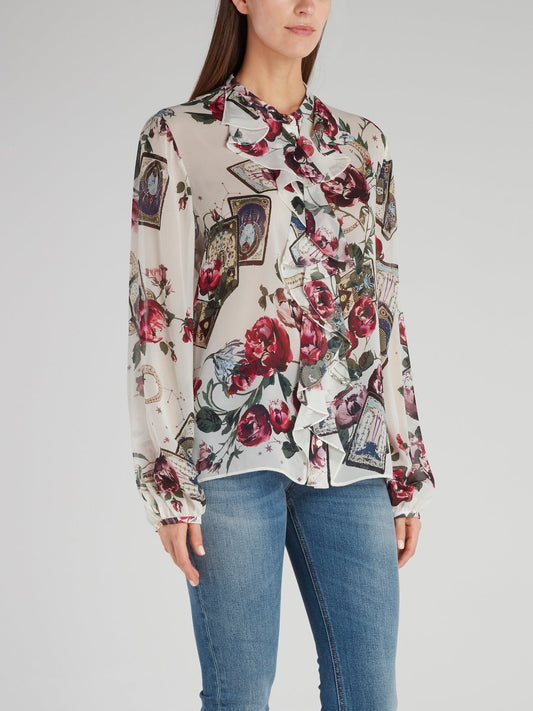 Floral Print Ruffle Shirt