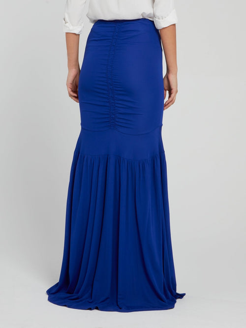 Blue Ruched Mermaid Maxi Skirt