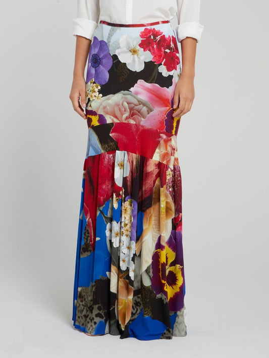 Floral Print Ruched Trumpet Skirt