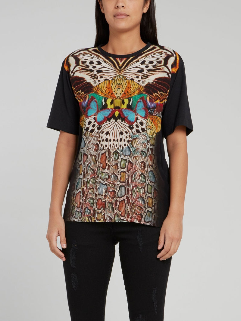 Butterfly Print Back Keyhole Shirt