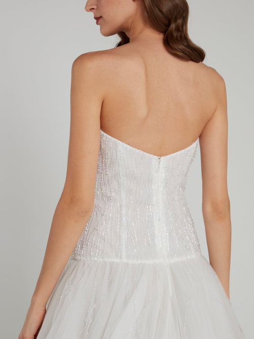 White Beaded Strapless A-Line Bridal Gown