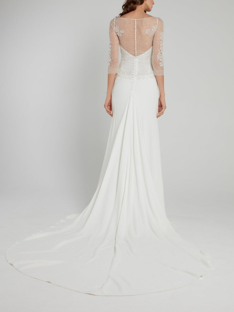 White Beaded Overlay Bridal Gown