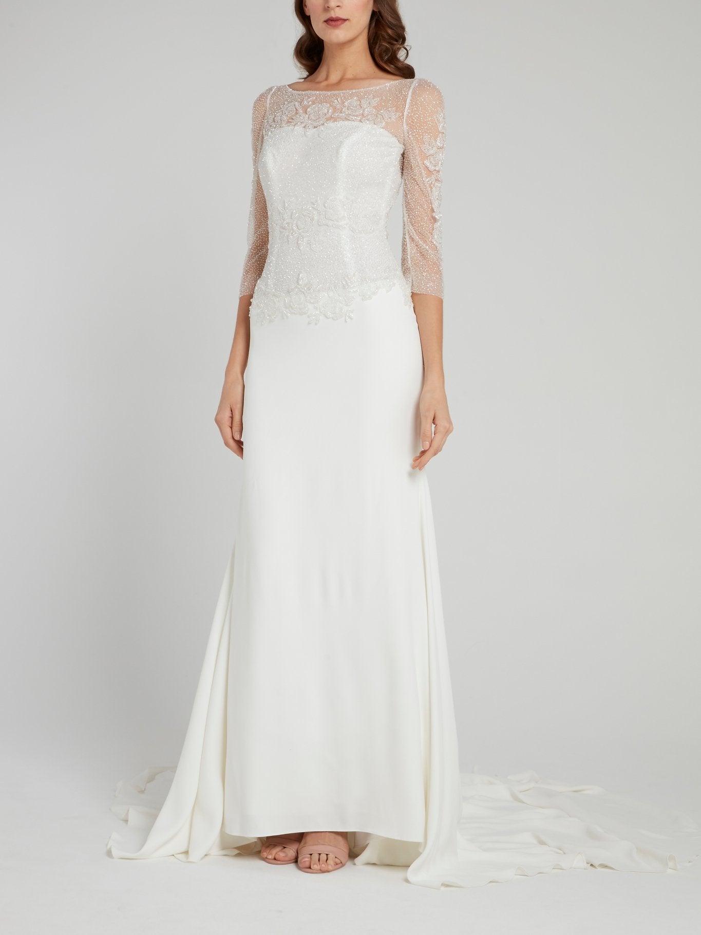 White Beaded Overlay Bridal Gown