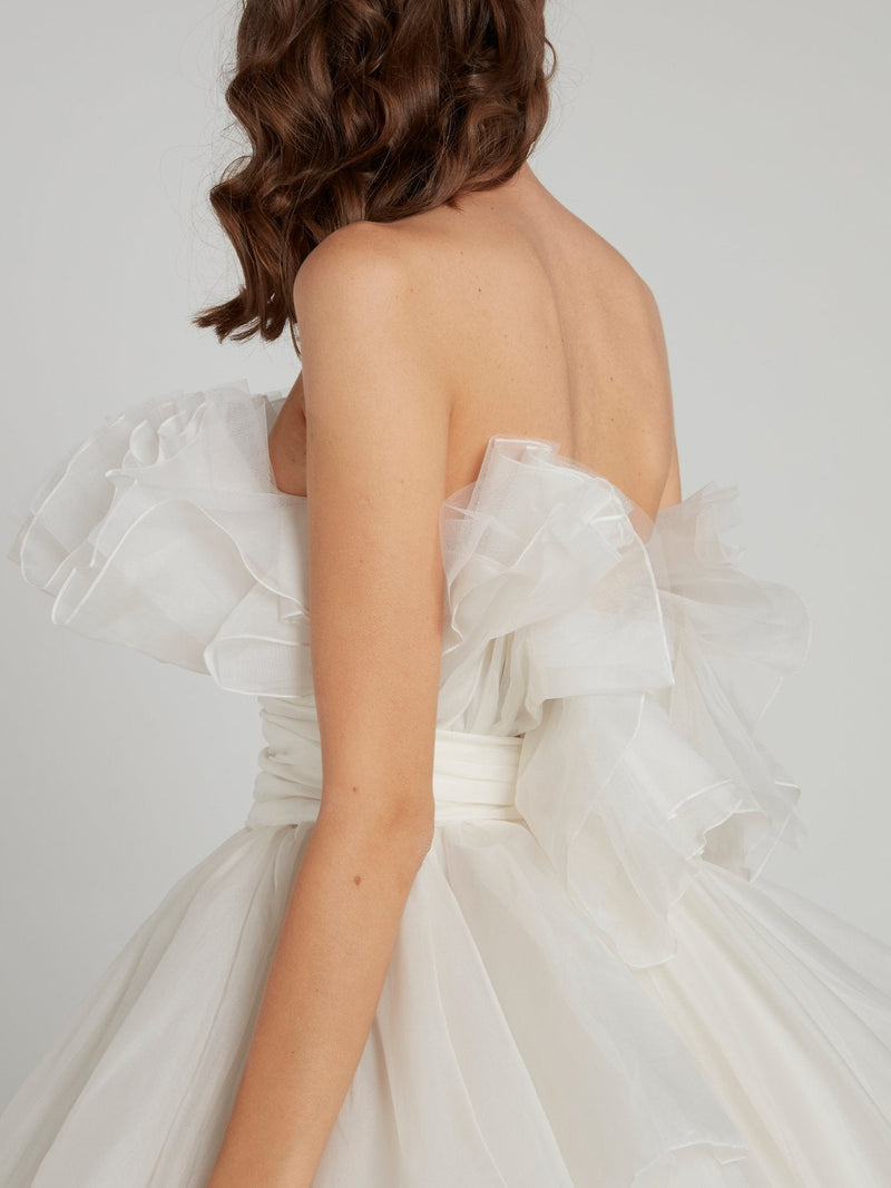 White Tiered Ruffle Empire Bridal Gown