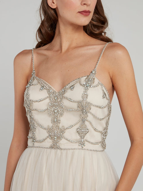 Multi-Stud Sheer Overlay Bridal Dress