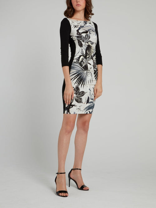 Black Flora and Fauna Three Quarter Sleeve Dress