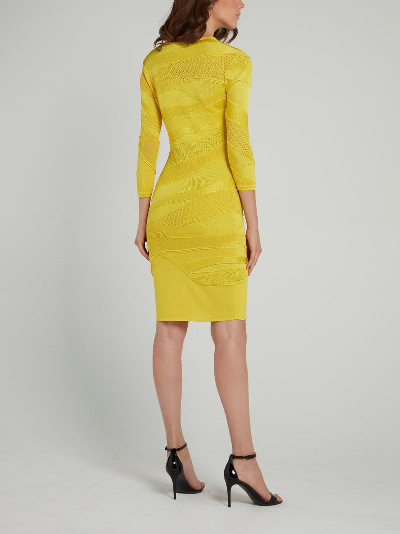 Chartreuse Lace Panel Sheath Dress