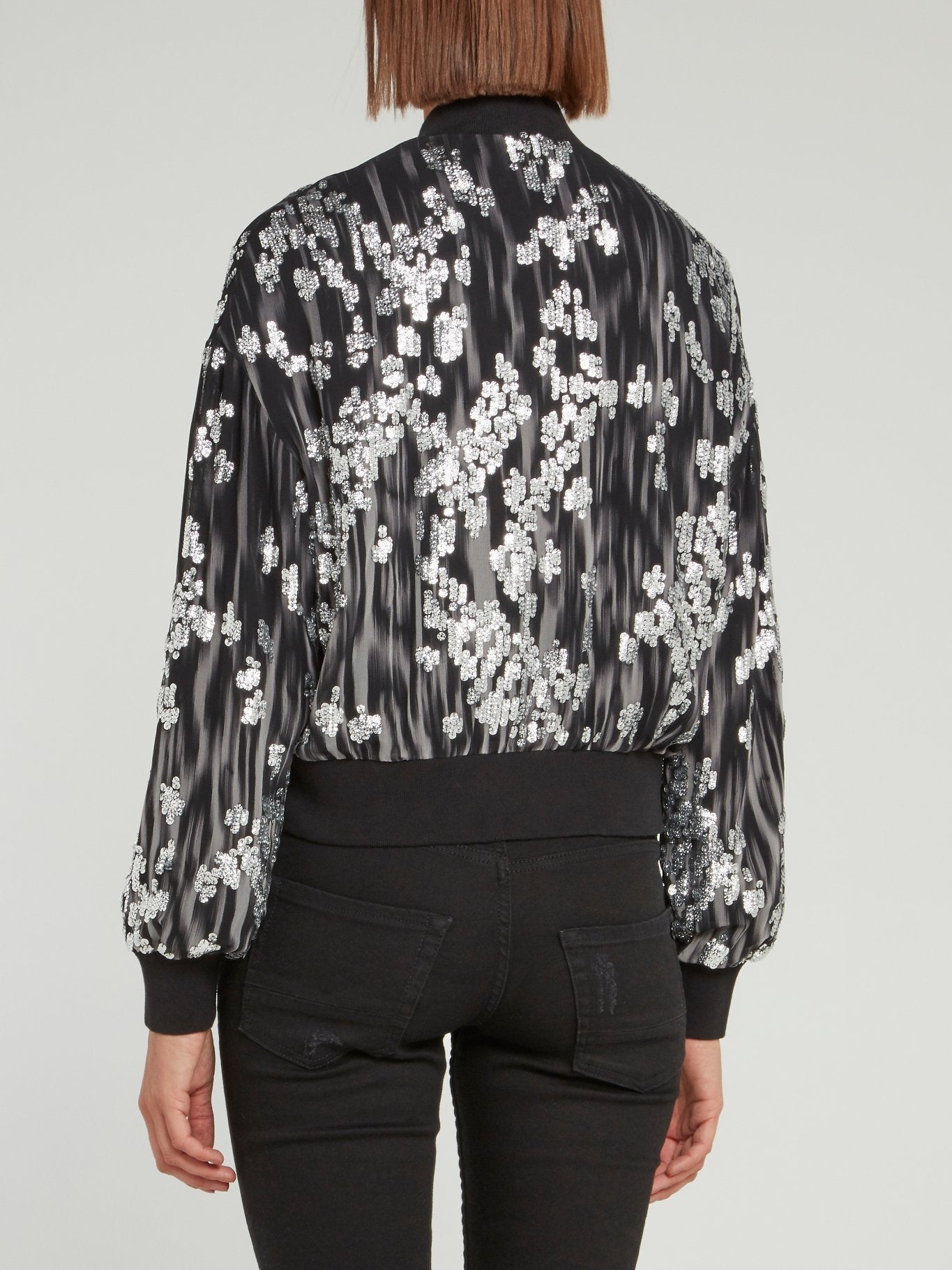 Metallic Sequin Embellished Bomber Jacket