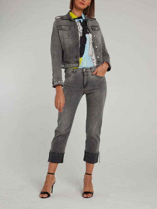 Grey Studded Hem Denim Jacket