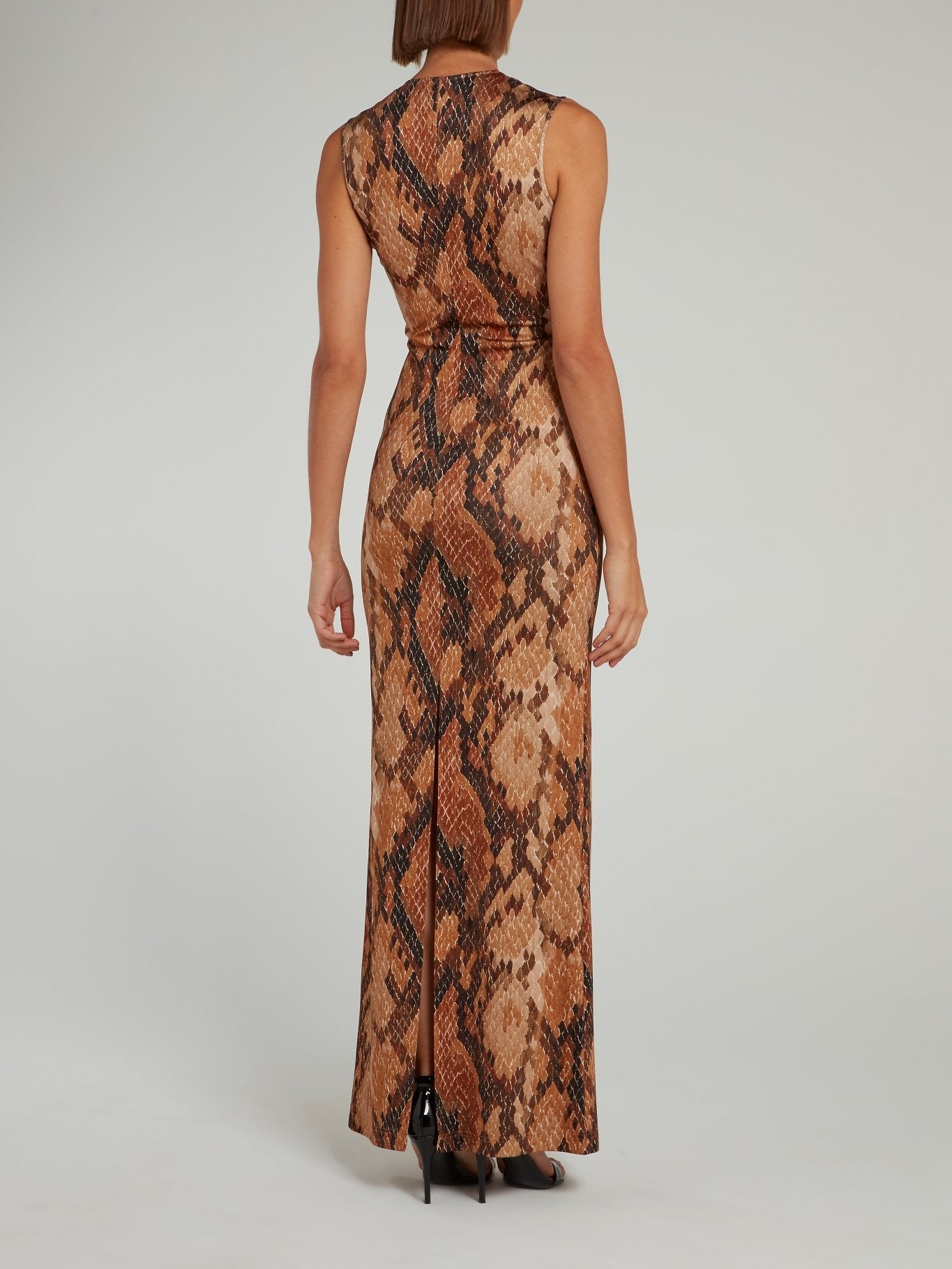 Brown Snake Effect Empire Waist Maxi Dress