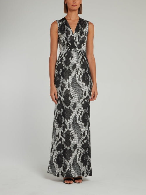 Grey Snake Effect Empire Waist Maxi Dress