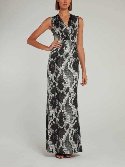 Grey Snake Effect Empire Waist Maxi Dress