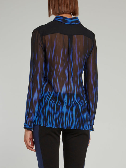 Blue Leopard Fade Print Viscose Shirt