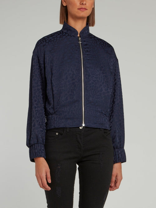 Navy Leopard Effect Zip Up Jacket