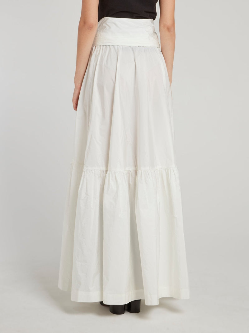 White Tie Side Flared Maxi Skirt