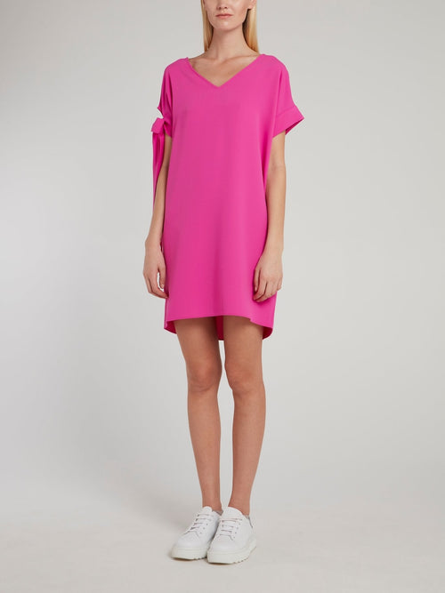 Pink Tie Sleeve Mini Dres