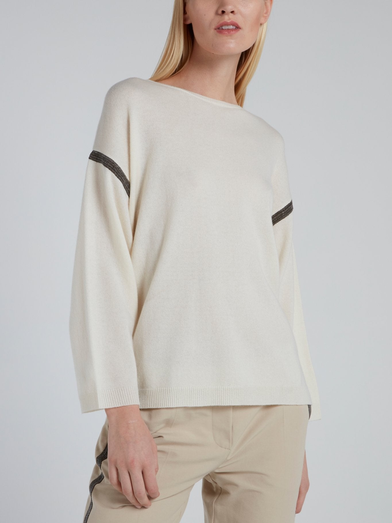 Beige Bateau Wool Cashmere Pullover