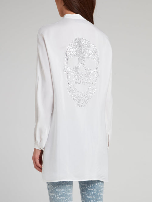 White Multi-Stud Skull Silk Top