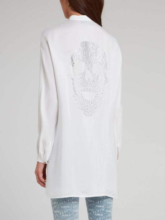 White Multi-Stud Skull Silk Top