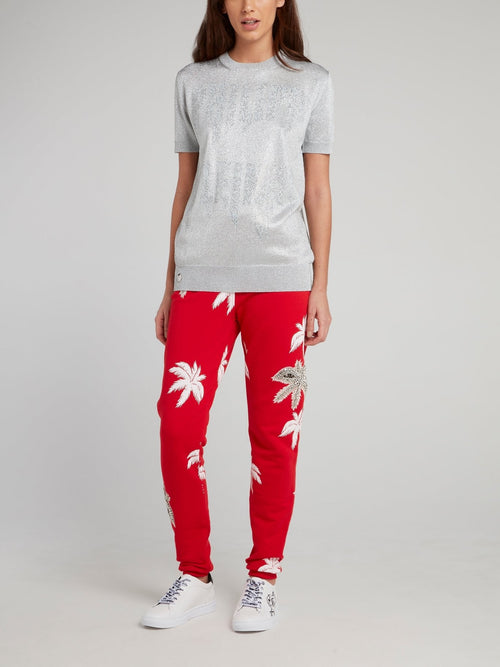 Aloha Plein Red Embellished Waistband Track Pants