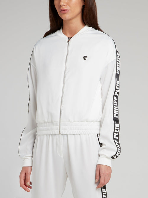 White Logo Side Stripe Zip Up Jacket